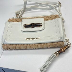 Spartina 449 Bamboo & Leather Cream Crossbody. 8x5x1” Can Hold Phone, CC’s, etc
